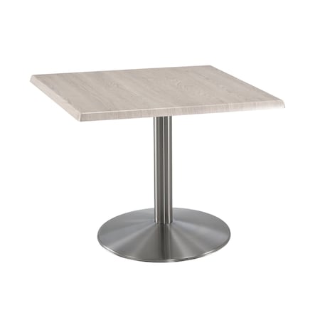 Holland Bar Stool Co 30" Tall OD214 Stainless Steel Table Base 22" Diameter 30"x30" Square White Ash Top OD214-2230SSOD30SQWA